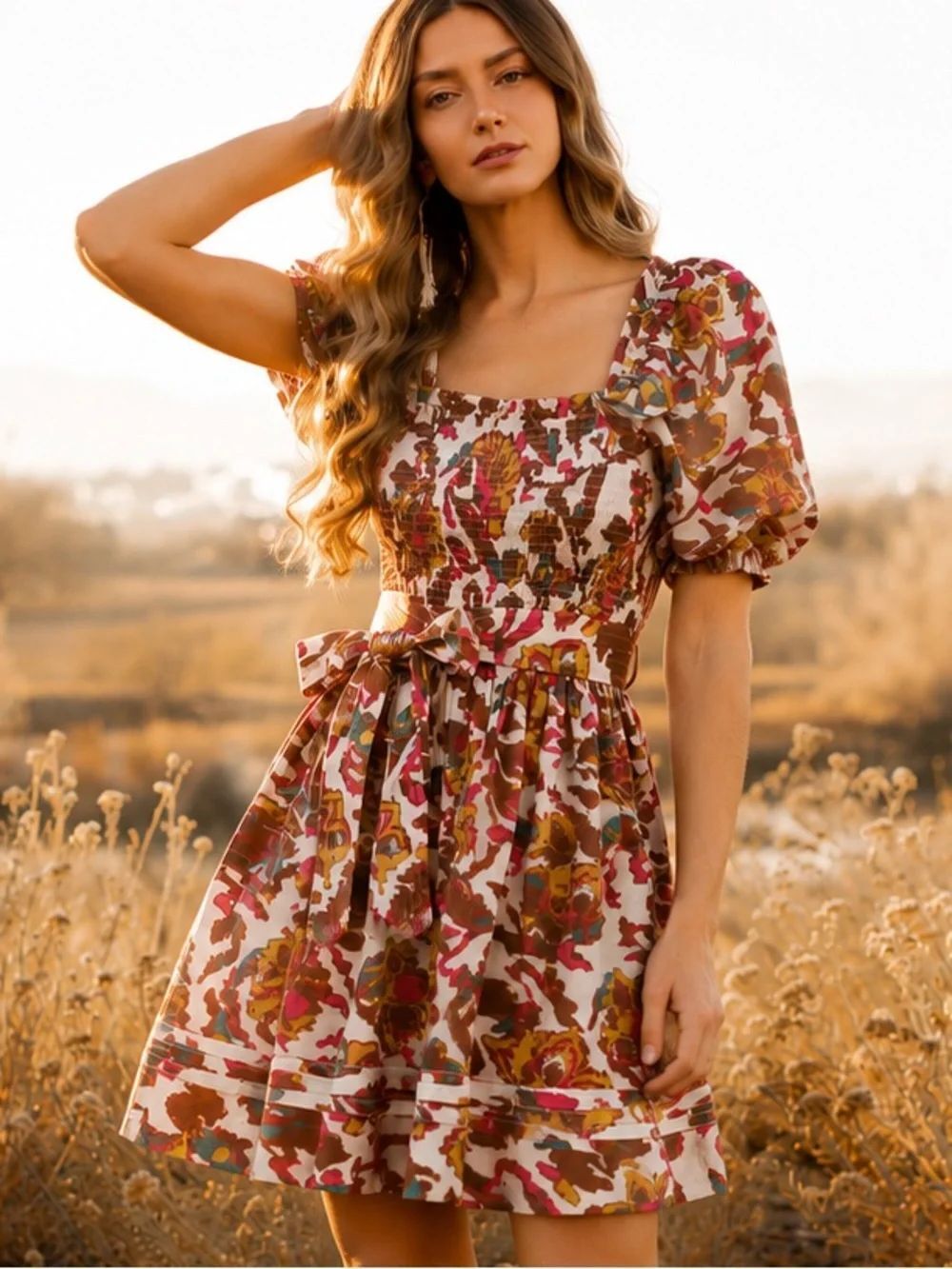 Cleobella Organic Cotton Smocked Puff Sleeve Mini Dress | XS